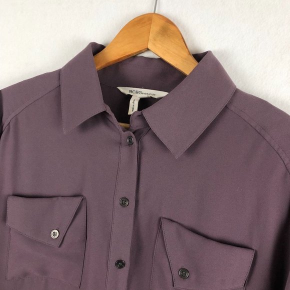 BCBGeneration Women's Size Small Lavender Shadow Collared Roll Tab Shirt Dress - Picture 5 of 10
